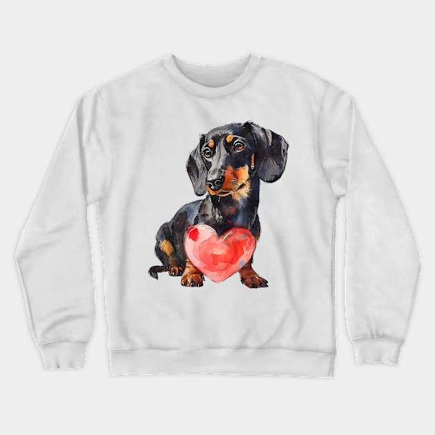 Valentine Dachshund Holding Heart Crewneck Sweatshirt by Chromatic Fusion Studio